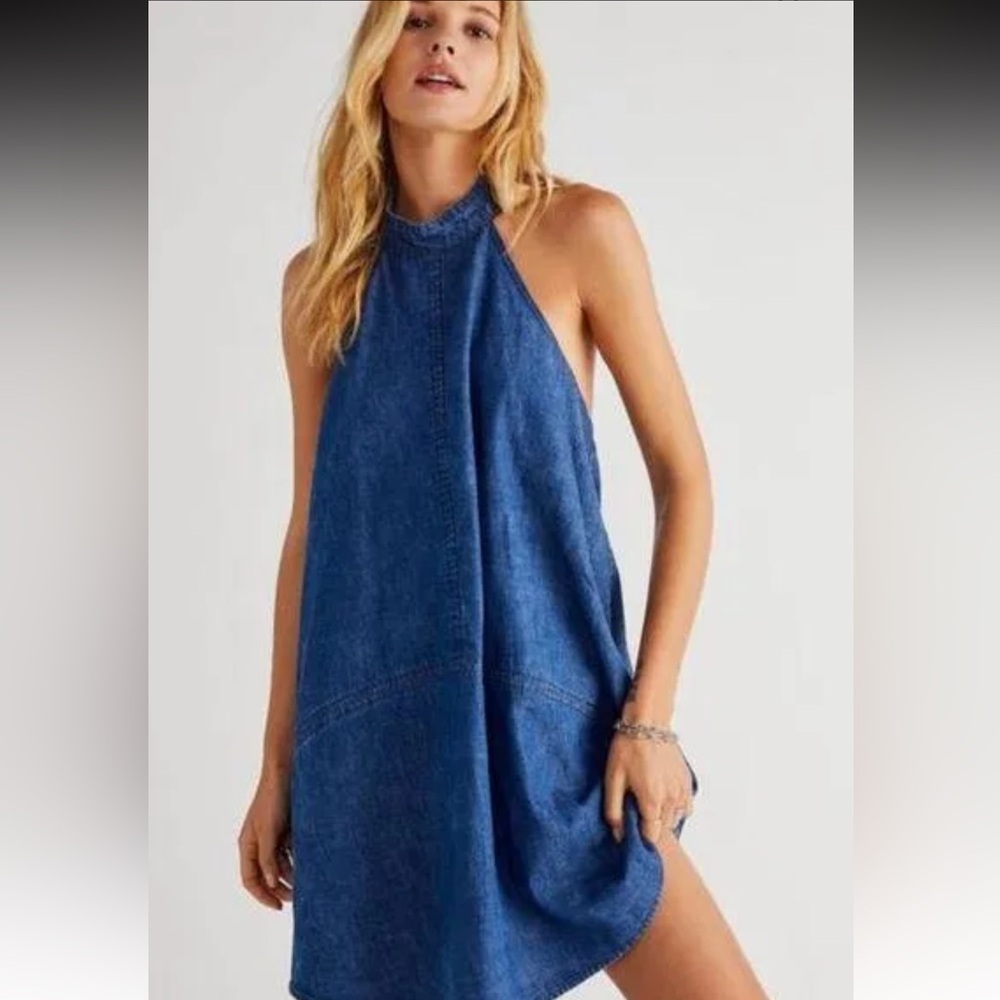 Free People Blue Denim Halter Dress